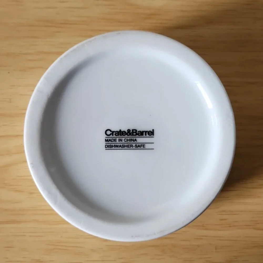 Crate & Barrel Meow Purr Speech Bubbles White Ceramic Cat Food/Water Bowl